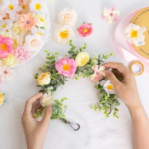 ATTGREAT Fake Flower Heads Mini Silk Flowrs Bulk Small Flower 3D Loose Faux Daisy Rose Sunflowers Plum Blossoms Craft for Wedding Party Cake Baby Shower Home Decor, 110Pcs(Champagne) - color: Champagne