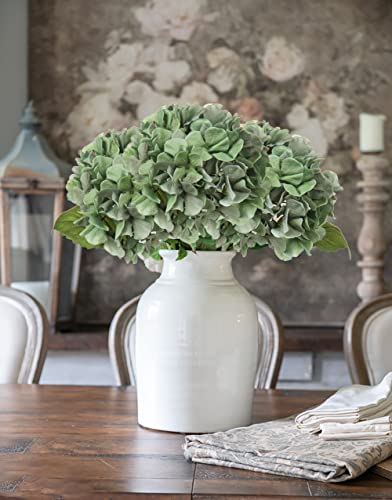 DILATATA 4 Pcs Dried Touch Hydrangeas Artificial Flowers 17" Tall Large Silk Hydrangea Stems Fake Hydrangea Arrangements for Home Office Table Centerpieces-Green Hydrangea - color: Dark Sea Green, size: 4PCS