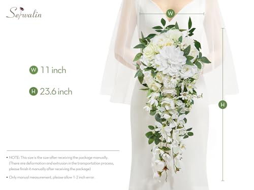 Serwalin 11Inch Bridal Bouquet White Green Wedding Bouquets for Bride Bridesmaid Artificial Wedding Flowers for Wedding Ceremony Anniversary - color: White