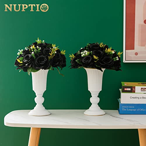 NUPTIO Black Artificial Roses Flowers: Fake Flower Bouquet Halloween Decorations - 15 Heads Artificial Rose Centerpieces with Base for Gothic Wedding Party Table Decor 2 Pcs - color: Black, size: 2 Pcs