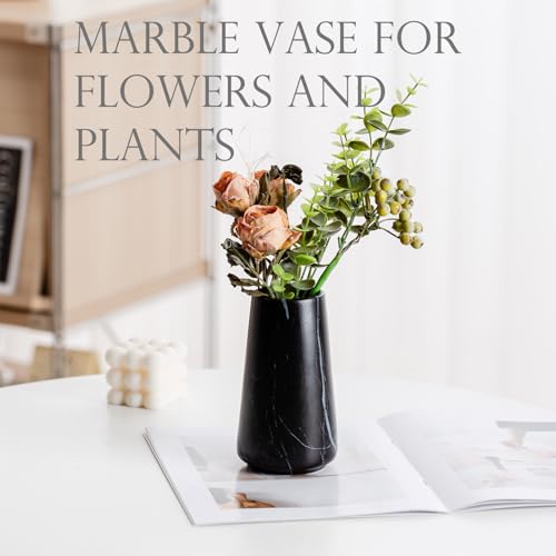 Marble Black Vase - Black Flower vase, 6" Small Simple Modern Ceramic Vases for Flower/Pampas Grass, Minimalist Farmhouse Boho Vase for Centerpieces, Home Decor, Bathroom Decor - color: Marble Black, size: Small