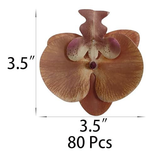 Fake Coffee Orchids Artificial Flowers Heads, 3.5''Fake Orchid Heads for Wedding Floral Bouquet Decor DIY Craft Making Bridal Shower Photography Props (80, Coffee) - color: Coffee