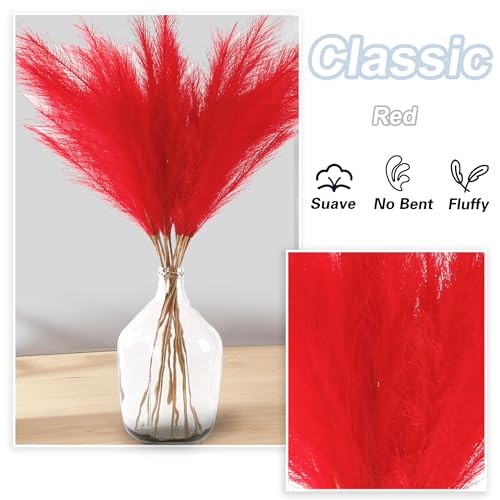 12 Pcs Red Faux Pampas Grass Decor 38"/3.1FT Tall Fake Pompas Floral Large Artificial Pompous Grass Branches Plants for Floor Vase Filler Home Boho Decoration - color: Red