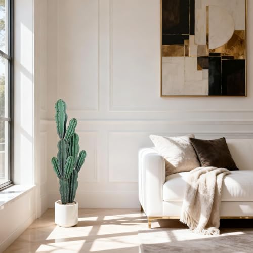 Artificial Cactus Plant, Tall UV Resistant Faux Cactus Plant, Realistic Texture Tall Fake Plant, Faux Desert Cacti Potted Plant with Planter for Indoor Outdoor Decoration - color: Green 1