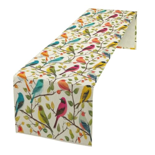 Spring Bird Floral Table Runner,Birds Table Runner Burlap Table Decoration for Seasonal Home Kitchen Dining Dinner Indoor Holiday Farmhouse Decor 13x36 Inch - color: Bird_13, size: 13x36inch