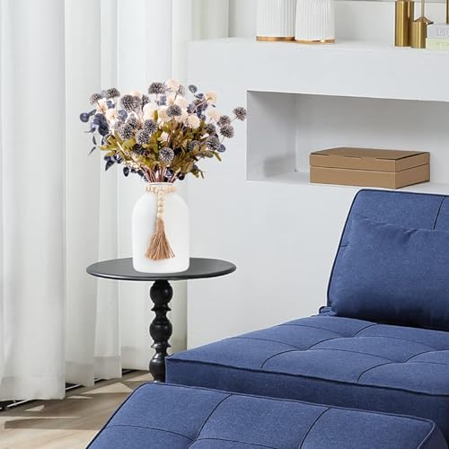 20''H Fake Flowers in Large Vase for Centerpiece Table Decorations with 10Pcs Fake Mums Flowers Eucalyptus Stems Faux Pompon Kiku Flowers Arrangement for Home Decor (Blue/White Vase) - color: Blue/White Vase