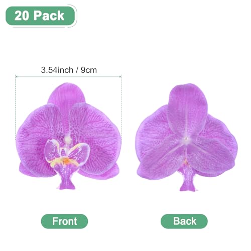 M METERXITY 20-Pack Artificial Orchid Flower Heads, Silk Faux Butterfly Flowers Head for Wedding/Bouquet/Bridal/Party Decor, Fake Phalaenopsis Petals Bulk [3.54 Inch, Dark Purple] - color: Dark Purple, size: 3.54 Inch