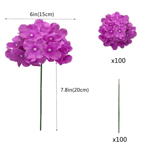 WEISPARK 100PCS Artificial Hydrangea Flowers, Fake Flowers Silk Hydrangea Full Flowers Heads with Stems for Wedding Home Party Shop Baby Shower Decor (Red Purple) - color: Red Purple