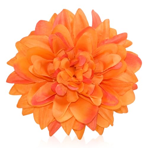 Orange Dahlias Artificial Flowers Bulk, 3.5 Inch Big Fake Dahlias Flowers Heads, 15 Pcs Artificial Silk Faux Flowers Heads for Floral Arrangements, Clothing Accessories, DIY Craft - color: Orange