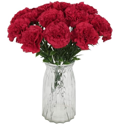 16PCS Red Carnations Artificial Flowers 14.8'' Fake Carnation Silk Flowers with Single Stem Faux Carnations Flowers for Home Table Centerpiece Wedding Decorations Floral Arrangements (Red) - color: Red