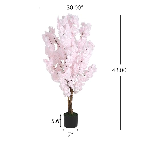 Christopher Knight Home Annas 43''H Cherry Blossom Tree Artificial with Black Plastic Pot, Artificial Plants Indoor Small Decor, Faux Sakura Flowers for Living Room/Entryway/Bedroom/Office, 1 pcs,Pink - color: Pink/43''h