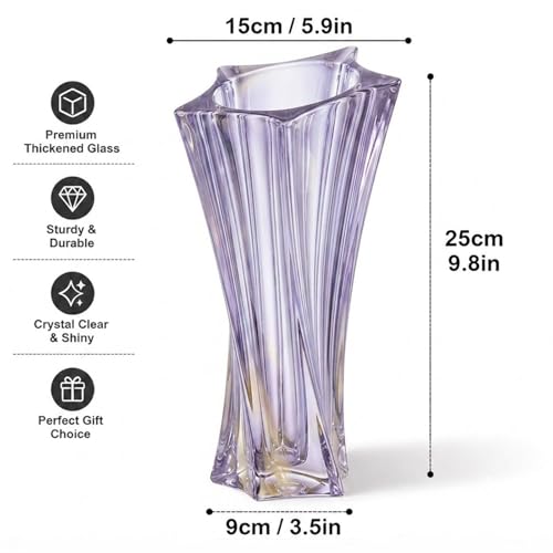 Crystal Glass Vase – Heavy Crystal Vase for Flowers with Weighted Bottom, Thick Durable Decorative Vases for Modern Home Decor, 9.8″ 3.5lb Clear Centerpiece (Rainbow-Colored X 2) - color: Rainbow-colored X 2
