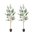 Sunnydaze Fake Olive Tree - 5ft Tall Faux Olive Tree with Pot - Indoor Artificial Plant with Black Weighted Base and Silk Leaves - Set of 2 - size: 5 ft