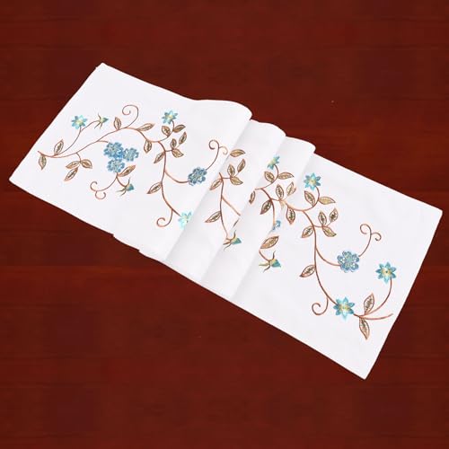 Double Thickness Rustic Embroidered Floral Table Runners for Spring and Summer, Dresser Scarf (Teal, 14 × 53 Inch) - color: Teal, size: 14 × 53 Inch