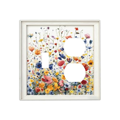 Decorative Art Light Switch Covers Watercolor Wildflower Bouquet 2 Gang Single Toggle Duplex Combination Electrical Faceplate Switchplate Wall Plate for Home Decor - color: Watercolor Wildflower Bouquet, size: 2 Gang Toggle-Duplex Comb/4.5 x 4.5 IN