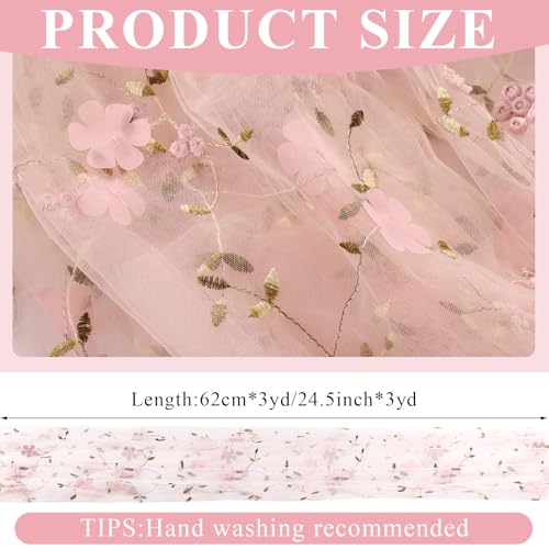 Embroidery Floral Table Runner Rustic Spring Summer Wildflower Tulle Table Runner Vintage Flower Kitchen Dining Tabletop Runners Decoration for Home Wedding Party, 108x24.5 Inch (Pink) - color: Pink, size: 108*24.5 inch