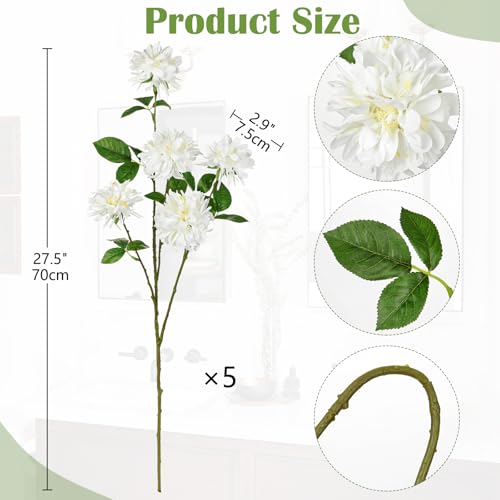 5 Pcs 27" Artificial Silk Flowers for Vase, Realistic Faux Floral Arrangement with Long Stems, Fake Rosa Banksiae Flower DIY for Wedding Centerpiece, Home Party Indoor Vase Decor - White - color: White