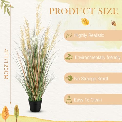 Jexine 6 Pcs Tall Artificial Grass Plant 4 ft Potted Artificial Greenery Floor Plants Faux Pampas Grass Tall in Pot for Housewarming Gift House Garden Bathroom Lobby Outdoor Decoration - size: 4 ft