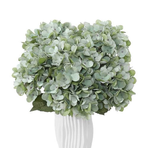 6PCS Realistic Artificial Silk Hydrangea Flowers, Premium Fake Hydrangea Flowers Bouquet with Stems, Full Faux Hydrangea Blooms for Home Wedding Table Party Office Decorations(Sage Green) - color: Sage Green