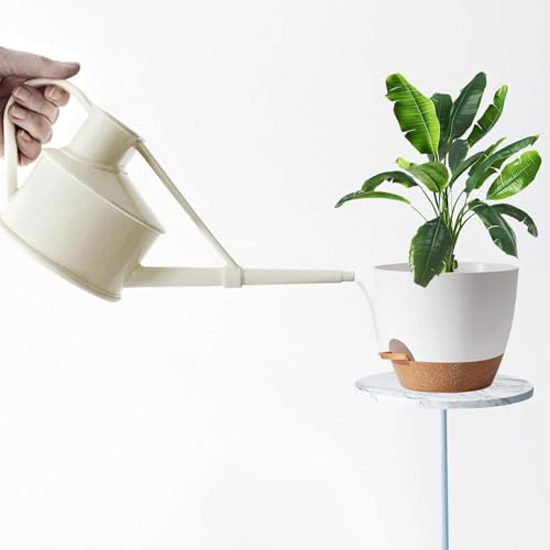 Self Watering Plant Pots with Drainage & Saucers, 5-Pack 7/6.5/6/5.5/5 in - Plastic Flower Pots for Indoor Plants, Succulents & Herbs, Planters for Indoor Outdoor & Balcony (White) - color: White