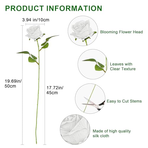 Artificial Flowers Roses Touch Fake Rose Bouquet Flower Stem for Wedding Centerpieces DIY Wreath Home Decorations Silk Roses Mothers Party Fake Outdoor Flowers Decor 19.6"(50PCS White) - color: White 50pcs