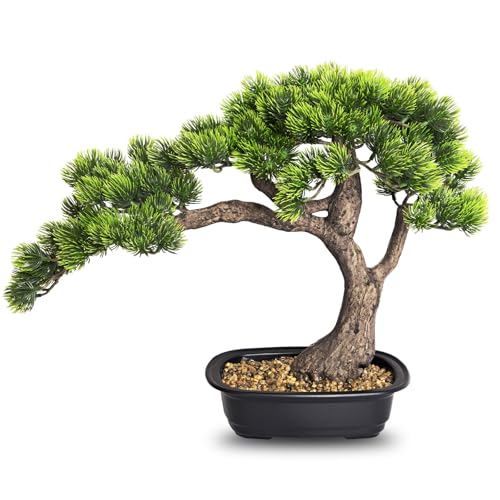 Artificial Bonsai Tree, Large Faux Pine Plants 15 inch, Faux Juniper Potted Plants Indoor Decor for Office Desk Home Table, Greenery Desktop Bonsai Plant for Room Decorations, Tall 15" - style: A-Bonsai (15 Inch)