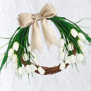 6 Bundles Tulips Artificial Flowers,30 Heads Outdoor Artificial Tulip Faux Plastic Greenery Shrubs Plants UV Resistant for Easter Home Outside Garden Porch Window Decor (White) - color: Yellow, size: 6 PCS
