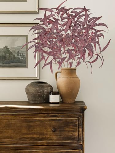 Briful Artificial Eucalyptus Willow Branches 33'' Tall Red Fake Eucalyptus Stems Arrangement, Realistic Faux Greenery Stems, Indoor Plant, Home Housewarming Farmhouse Porch Vase Decor, Set of 6 - color: 6pcs Burgundy