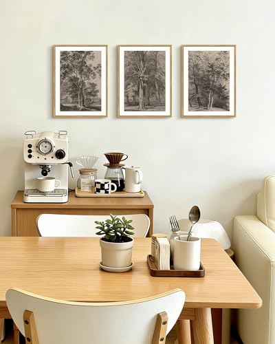 PHOPAGO Vintage Tree Framed Wall Art Retro Forest Wall Decor Nature Wilderness Sketch Paints Modern Bedroom Living Room Decor - 11x14in Natural Framed - color: Brown Tree, size: 14L" x 11W" x 3 Pcs Natural