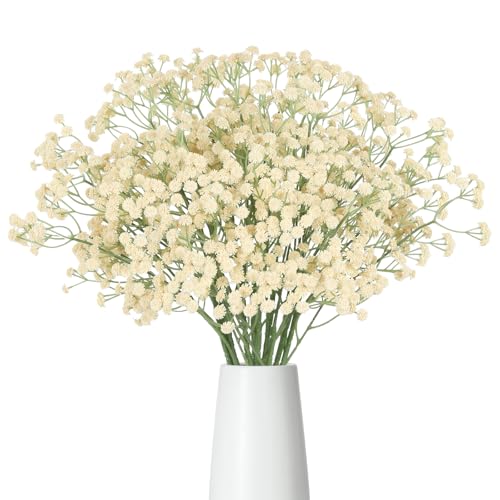12PCS Fake Babys Breath Flowers, 24inch Long Stem Artificial Flowers Real Touch Faux Babies Breath Gypsophila Bouquet for Wedding Floral Arrangement Party Decor (Champagne) - color: Champagne
