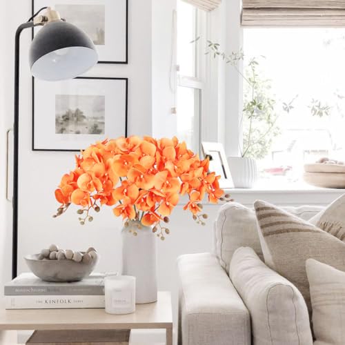 38 Inch Orange Orchids Artificial Flowers 6 PCS Fake Orchids Velvet Silk Orchids Faux Orchid Flowers Long Stem Artificial Flowers for Tall Vase for Home Wedding Decoration(Orange) - color: Orange