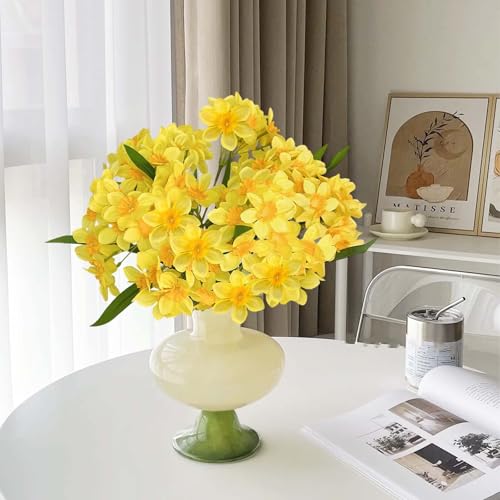 SNAIL GARDEN 2 Bunches 120 Blooms Artificial Daffodils, 18.9”Silk Narcissus, Faux Daffodils for Home Garden Office Wedding Party Decor, DIY Flower Arrangements