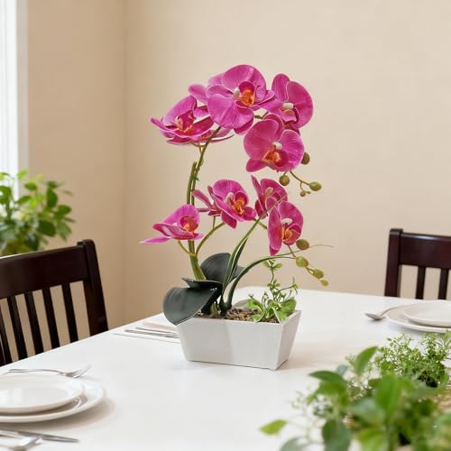Purple Orchid Artificial Flowers Indoor Large Faux Orchids in Pot Phalaenopsis Flowers Arrangement Fake Flowers Dining Table Decor Centerpiece Bathroom Plants Home Decoration - color: Purple