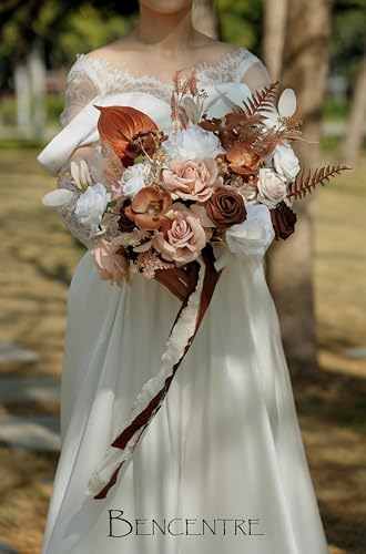 14 Inch Walnut Brown Bridal Bouquet,Wedding Bouquet,Bride Bouquets for Wedding Ceremony Anniversary, Boho Wedding,Party and French Rustic Vintage Wedding,Artificial Flowers - color: Walnut Brown, size: 14 Inch