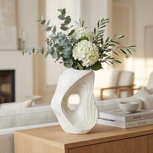 Sunddo Donut Vase - White Ceramic Vase for Home Decor - 11 Inch Modern Boho Vases for Pampas Grass, Entryway, Wedding, Fireplace, Kitchen Counter Decor - color: White, size: 11 inch