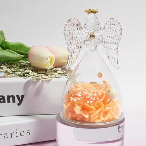 Miofula Gifts for Mom Birthday Gifts for Women, Preserved Flowers Rose in Glass Angel Figurines, Fresh Flowers for Delivery Anniversary Forever Real Roses Gifts for Mothers Grandma Her Wife Girlfriend - color: Champagne