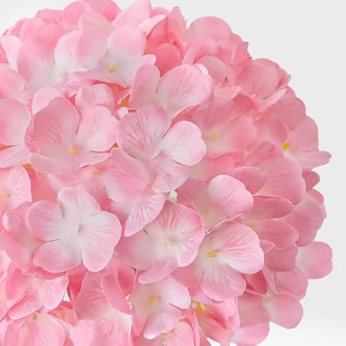 JINWOE Pink Silk Hydrangea Fake Flowers, 4PCS 21" Large Lifelike Outdoor Artificial Flowers Bouquets Faux Hydrangea Stems for Home Wedding Party Table Core Decoration - color: Peach Pink
