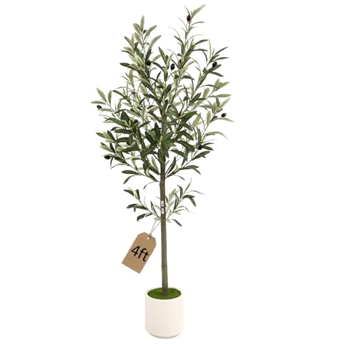 4ft Spherical Fake Olive Tree Artificial Indoor,Faux Olive Tree with Pot,Large Olive Branches and Lifelike Fruits,for Home Office House Living Room Decor. - color: 4ft