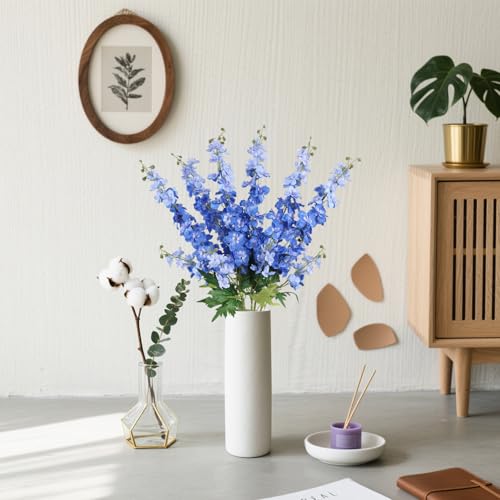 6Pcs Blue Delphinium Artificial Flowers 37.4’’ Faux Silk Larkspur Flowers Long Stem Artificial Flowers for Tall Vase Table Home Wedding Party Garden Decor(Blue) - color: Blue