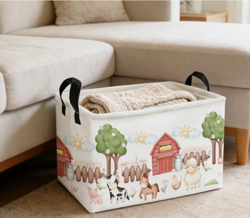 Essme Rectangular Farm Basket,Kids Baskets Empty with Handles,Cute Baskets for Kids Room Decor,Boys and Girls, Gift Basket,(Animal Farm) - color: Animal Farm