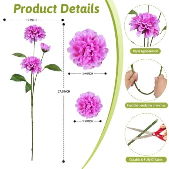 INXUGAO Artificial Flowers for Vase,6 Bunches Fake 27.5“ Long Stems Silk Pompon Dahlia for Indoor Outdoors Home Decor, Front Door Porches Yard Patio Garden Planters - [2 Purple + 2 Rose Red + 2 Pink] - color: Purpleroseredpink