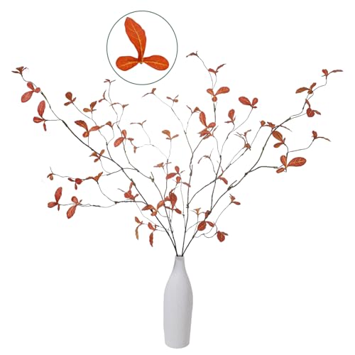4 Pcs 38.5" Tall All-Orange Artificial Branches with Leaves, Realistic Faux Ficus Greenery Stems, Bendable Fake Plant Twigs for Tall Floor Vases, Home Centerpiece, Office & Spring Decor(BD Autumn) - color: Bd Autumn