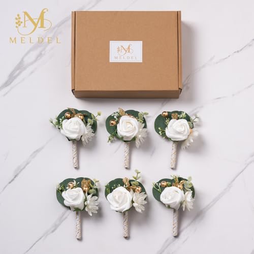 6Pcs Artificial Foam Rose Boutonnieres for Men Wedding Prom(White) | Faux Foam Rose Boutonnieres for Wedding Prom Groom Groomsmen Party Homecoming Suit Decoration - color: 6pcs White Boutonniere-c