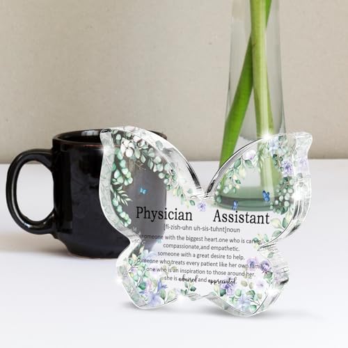 Butterfly Shaped Acrylic "Physician Assistant" Desk Sign, Physician Assistant Gift, Great Clinical Instructor Appreciation Decoration, Also a Durable Clinic Office Gift for Graduation and PA Week - color: Gray white