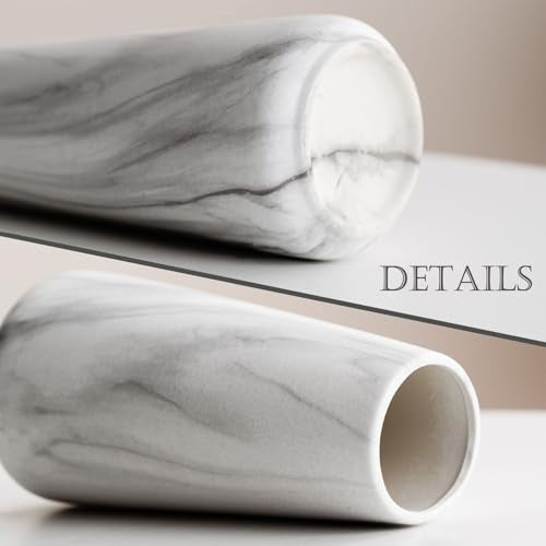 Marble White Vase - 8" Big White Ceramic vase for Flower, Boho Vases for Pampas Grass, Minimalist Modern vases for Home Decor, Table Shelf Living Room Farmhouse Decor - color: Marble White, size: Big