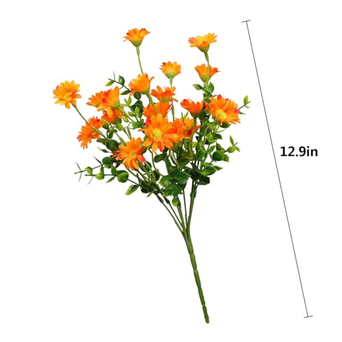 alyptus 8 Bundles Artificial Flowers for Outdoors Faux Mums UV Resistant Plastic Fall Plants Fake Greenery Orange Daisy Bulk for Home Gardenr Window Box Pathway Plante Wedding Decor (Orange) - color: Light Orange