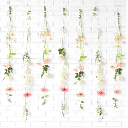2 Pcs 6.56 ft Wildflower Garland Artificial Hanging Flower Backdrop Set Fake Rose Babysbreath Wild Flower Decor from Ceiling for Wedding Baby Shower Party Birthday Home Garden