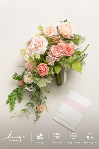 Ling's moment Pink Bride Bouquet - 15 Inch Wedding Blush Garden Artificial Flowers for Bride - color: Pk-blush Garden, size: Medium 15 Inch