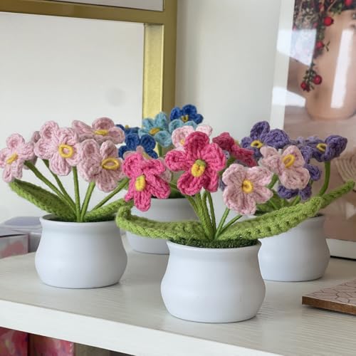 Artificial Crochet Flowers, Handmade Knit Floral Arrangements for Home Decor, Wedding Bouquet Centerpiece Gift for Mother’s Day, Birthday, Anniversary, Kitchen, Office Desk (Pink-A) - color: Pink-a