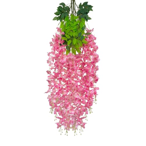 5 Pack Dark Pink Wisteria Hanging Flowers Garland, 3.77 Feet Artificial Flower Vines, Fake Wisteria, Artificial Vines Hanging Garland for Backdrop Outdoor Yard Garden Decor - color: Dark Pink, size: 5 PCS